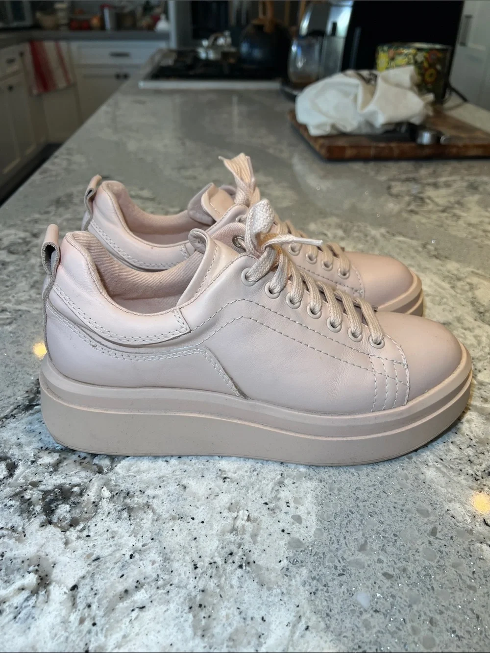 ZARA Pastel Pink Faux Leather Chunky Platform Sneakers Size 38 (US 7.5)